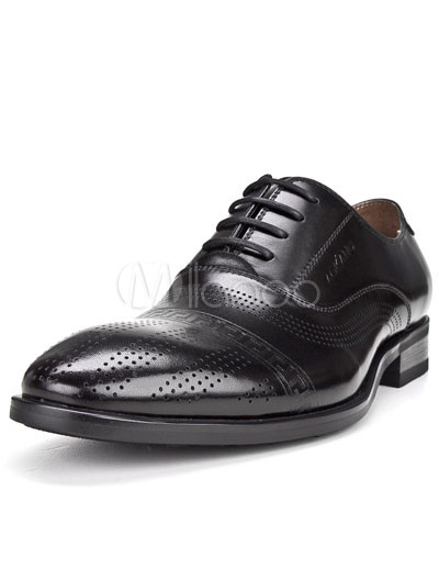 Black Dress Shoes   on Black Hollow Out Pointed Toe Quality Cowhide Dress Shoes For Men