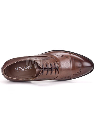 Comfortable  Dress Shoes on Brown Quality Hollow Out Pointed Toe Cowhide Dress Shoes For Men