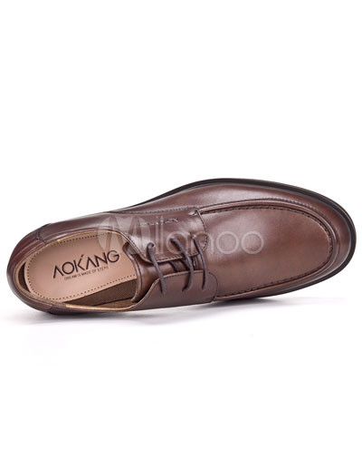 Dress Shoes on Aokang Brown Attractive Round Toe Lace Tie Cowhide Dress Shoes For Men