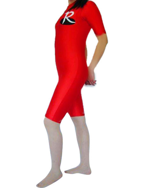 Red And White Spandex Short Sleeves Female Catsuit