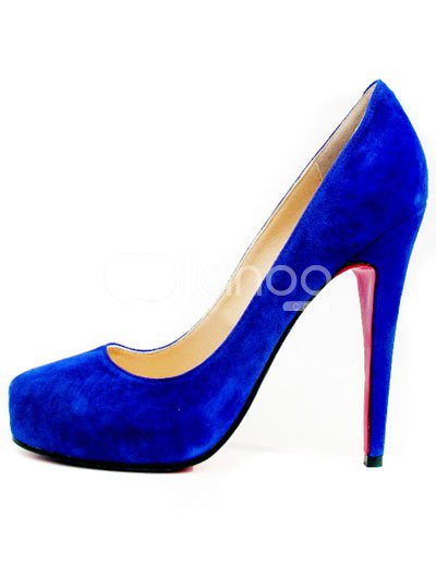 4 7/10'' High Heel Blue Scrub Sheepskin Fashion Special Occasion Shoes