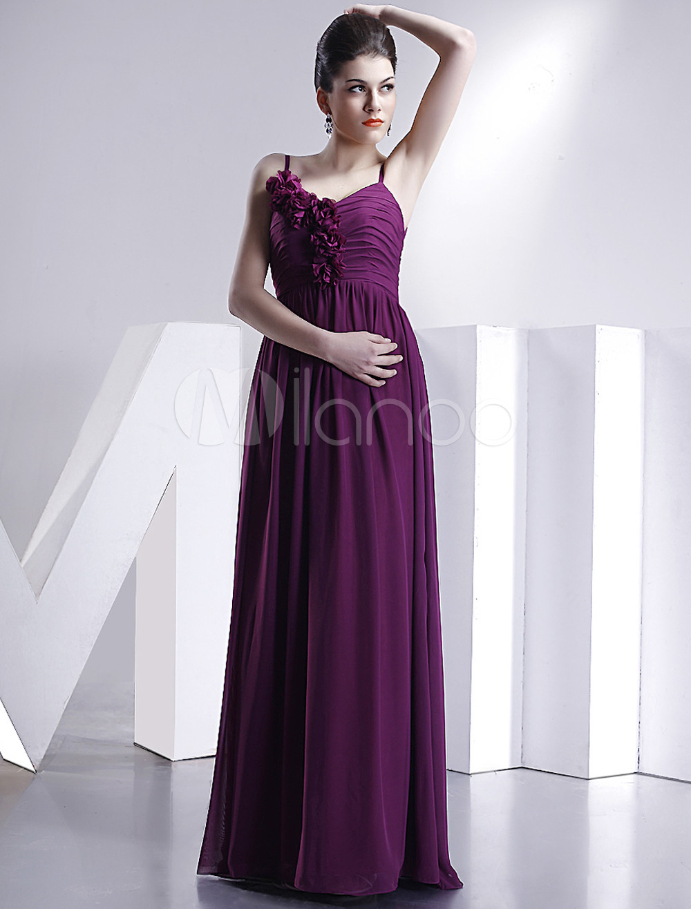Burgundy Spaghetti Chiffon Satin Silk Evening Dress