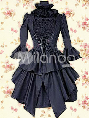 Cotton Black Long Sleeves Cotton Punk Lolita Dress