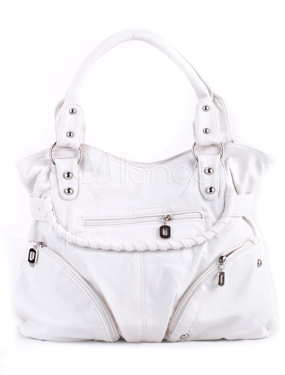 Quality White 42*12*20cm PU Zipper Closure Womens Tote