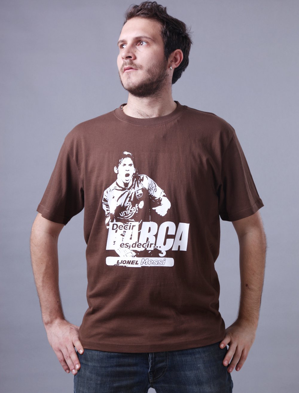Coffee Round Neck Short Sleeves 100% Cotton Mens T-Shirt