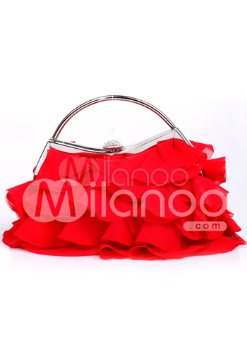 Glamorous Red Chiffon Brocade Bridal Clutch Bag