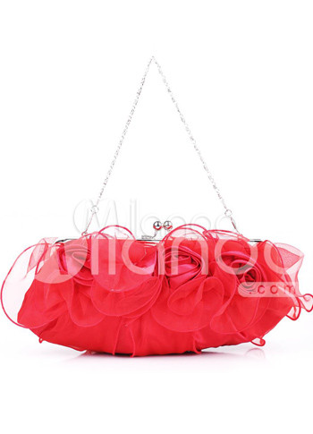 Wonderful Red Chiffon Brocade Bridal Clutch Bag
