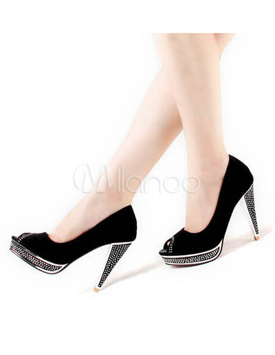 Womens Black Suede Shoes on Black Suede 4 3 10   High Heel 1 1 5   Platform Womens Peep Toe Shoes