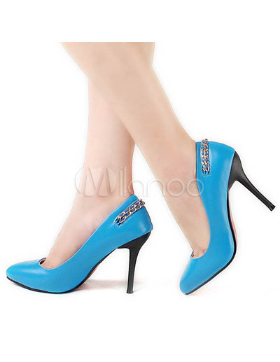 Womens Blue Dress Shoes on Popular Blue Pu Leather 3 7 10   High Heel Womens Dress Shoes