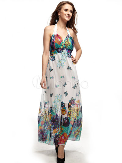 Unique Orange Floral Suspender 100% Cotton Womens Maxi Dress
