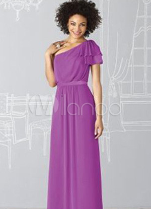 Wonderful Lilac One-shoulder Chiffon A-line Shank Length Bridesmaids Dress Wonderful Lilac One-shoulder Chiffon A-line Shank Length Bridesmaids Dress