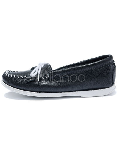 Flat Shoes Women on Popular Black Nappa Flat Shoes For Women Milanoo Com