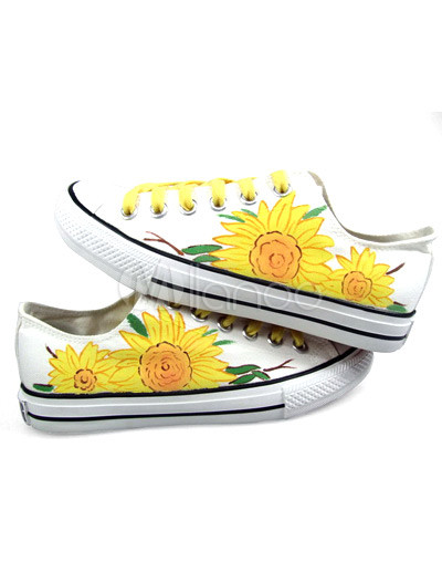 Cute Flat Shoes on Cute White Hand Painted Canvas Flat Shoes For Women   Milanoo Com