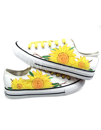 Cute Flat Shoes on Cute White Hand Painted Canvas Flat Shoes For Women Milanoo Com