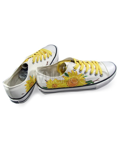 Cute Flat Shoes on Cute White Hand Painted Canvas Flat Shoes For Women Milanoo Com