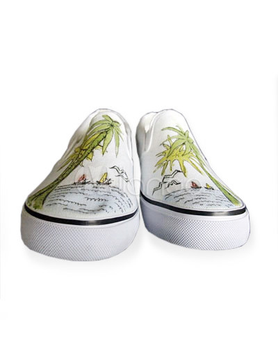 Canvas White Shoes on Pretty White Canvas Beach Womens Painted Shoes   Milanoo Com