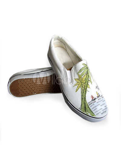 Canvas White Shoes on Pretty White Canvas Beach Womens Painted Shoes   Milanoo Com