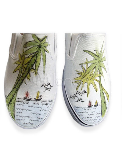 Canvas White Shoes on Pretty White Canvas Beach Womens Painted Shoes   Milanoo Com