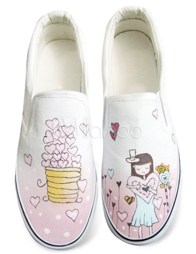 White Canvas Womens Painted Shoes