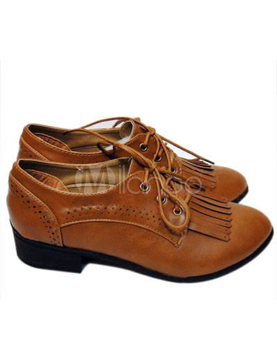 Brown Flat Shoes on Classical Brown Breathable Leather Flat Oxford Shoes For Women