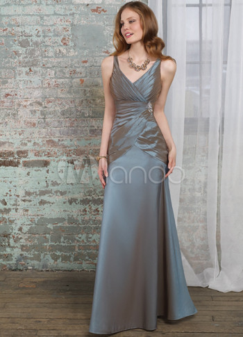 Luxurious Caesious Taffeta Floor Length Bridesmaid Dress