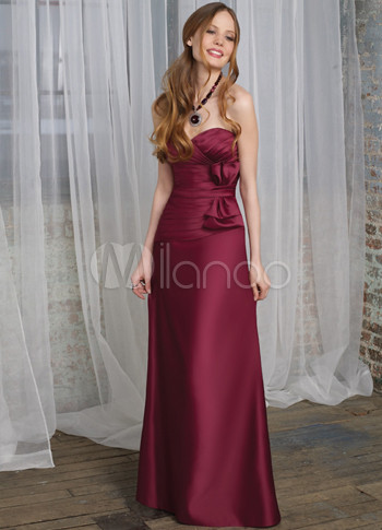 Elegant Burgundy Satin Strapless Floor Length Bridesmaid Dress Elegant Burgundy Satin Strapless Floor Length Bridesmaid Dress