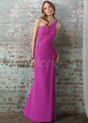 Gorgeous Lilac Chiffon One Shoulder Floor Length Bridesmaid Dress