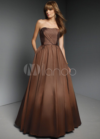 Vintage Chocolate Satin Strapless Floor Length Bridesmaid Dress Vintage Chocolate Satin Strapless Floor Length Bridesmaid Dress