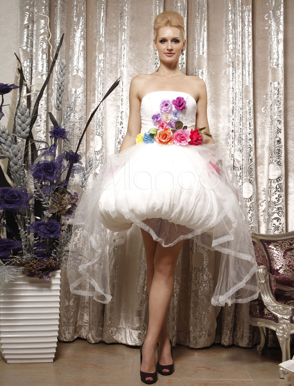 Pretty White Ball Gown Taffeta Strapless Royal Dress