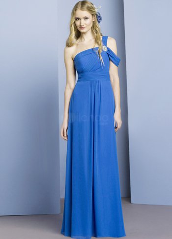 Unique Royal Blue Chiffon One Shoulder Maternity Bridesmaid Dress<br />
