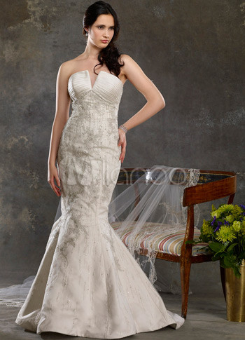 Classical Ivory Satin Mermaid Sweetheart Celebrity Wedding Dresses