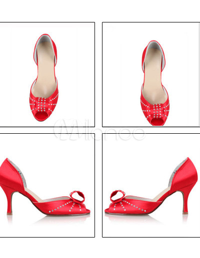 Beautiful Red Rhinestone Satin 3 1 5 High Heel Wedding Shoes