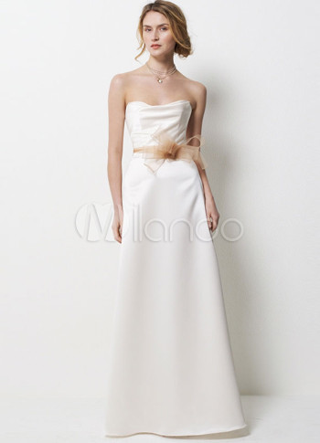 A-line White Satin Floor Length Strapless Bridesmaid Dress A-line White Satin Floor Length Strapless Bridesmaid Dress