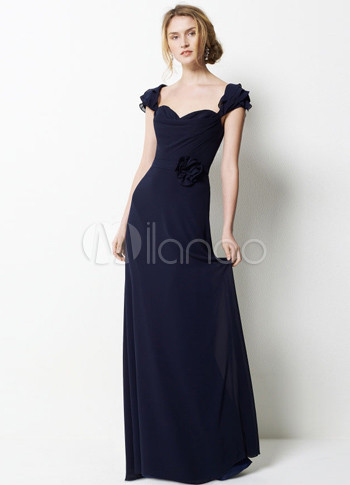 Dark Blue Chiffon Floor Length Sweetheart A-line Bridesmaid Dress Dark Blue Chiffon Floor Length Sweetheart A-line Bridesmaid Dress