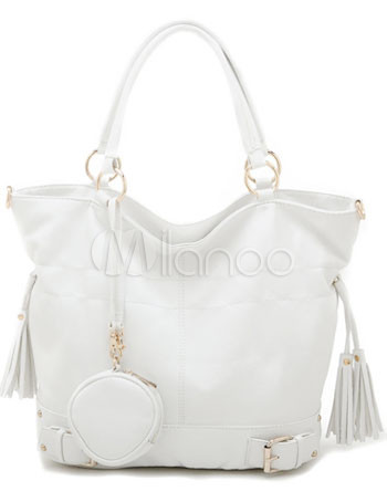 Beige PU Popular 33*17*30cm Fringe Women's Tote Handbag