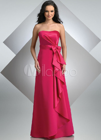 Red Strapless Satin Floor Length Womens Bridesmaid Dress Red Strapless Satin Floor Length Womens Bridesmaid Dress