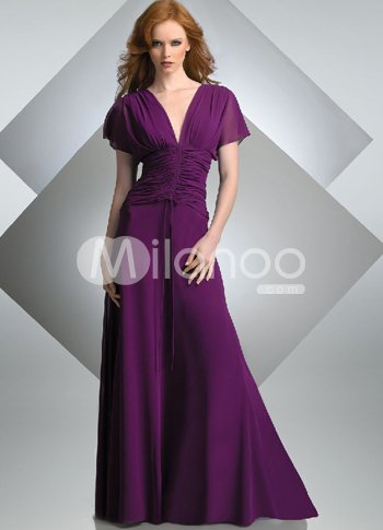 Grape V-neck Satin Floor Length Womens Bridesmaid Dress Grape V-neck Satin Floor Length Womens Bridesmaid Dress