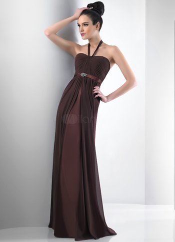 Chocolate Halter Satin Floor Length Womens Bridesmaid Dress Chocolate Halter Satin Floor Length Womens Bridesmaid Dress