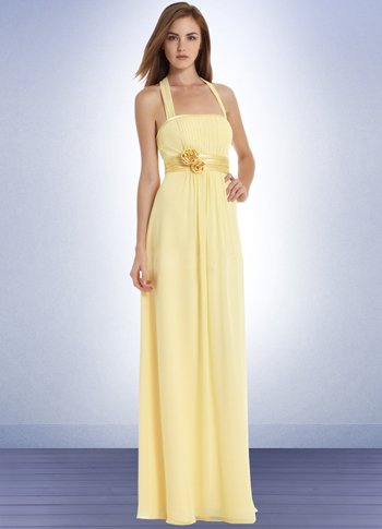 Lily Yellow Square Collar Satin Floor Length Womens Bridesmaid Dress
