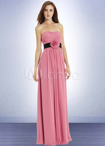 Pink Strapless Satin Floor Length Womens Bridesmaid Dress Pink Strapless Satin Floor Length Womens Bridesmaid Dress