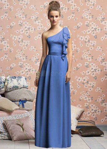 Blue One-shoulder Satin Floor Length Womens Bridesmaid Dress Blue One-shoulder Satin Floor Length Womens Bridesmaid Dress