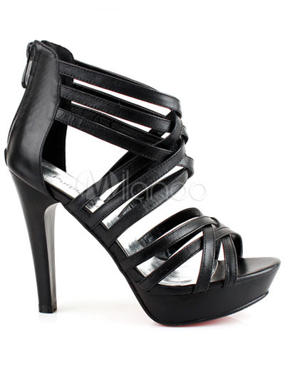 4%201/3High%20Heel%201%201/5%20Platform%20Black%20Cowhide%20Womens%20Roman%20Sandals%20