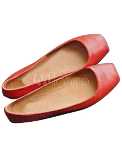  Ballet Flats on Comfortable Red Square Toed Leather Ladies Ballet Flats   Milanoo Com