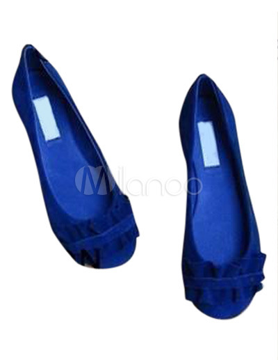 Cheap Wedding Shoes Flats on Royalblue Genuine Leather Ladies Ballet Flats   Milanoo Com