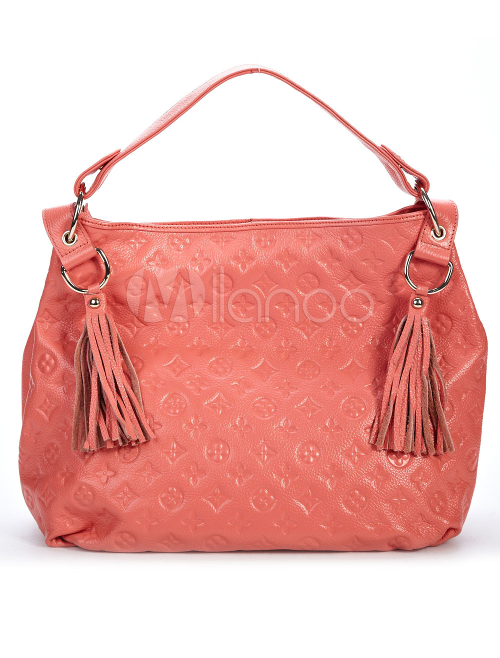 Stylish Watermelon Red Cowhide 38*15*32cm Tassel Tote Handbag For Ladies