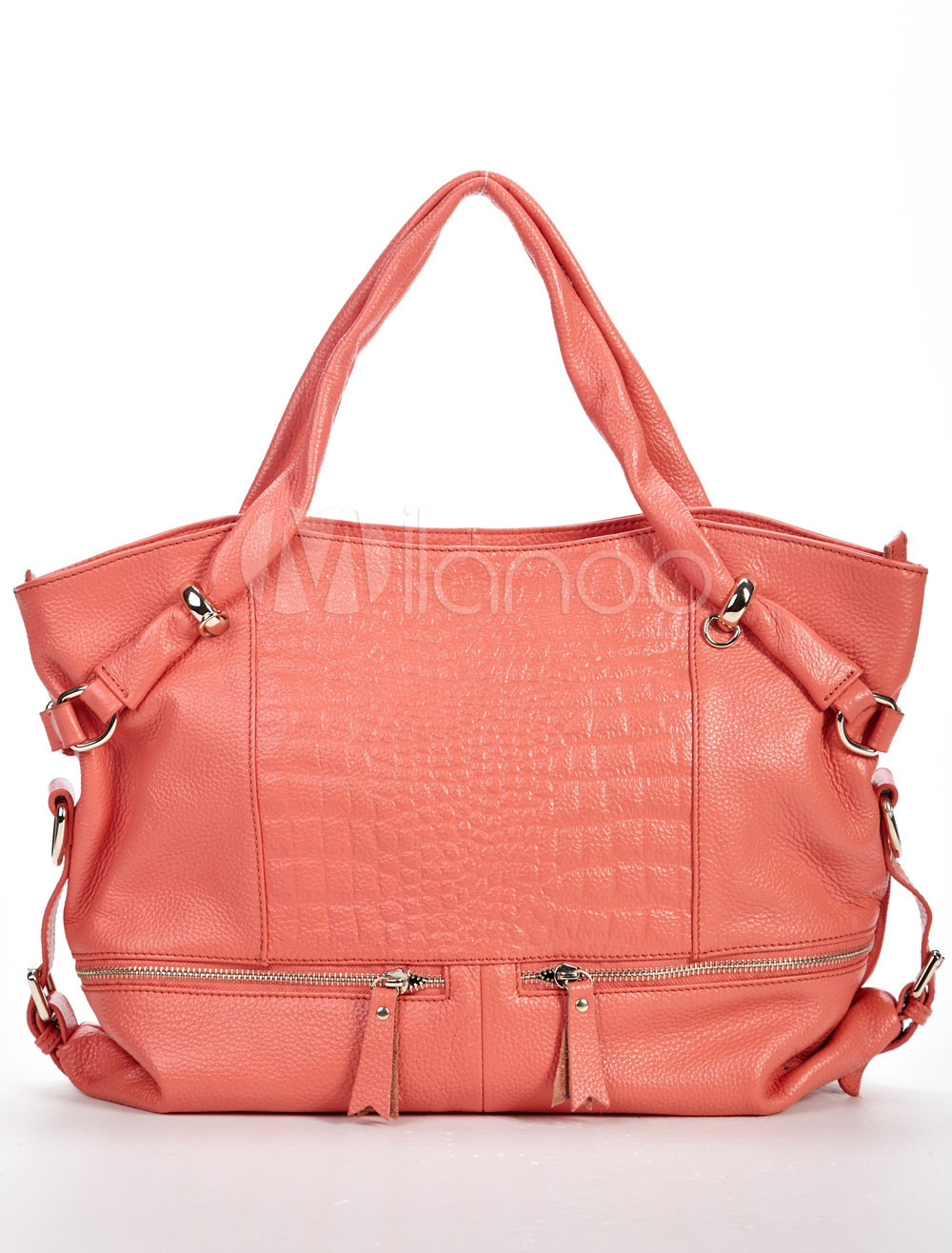 Adorable Red Cowhide 42*12*30cm Zippers Shoulder Bag For Ladies