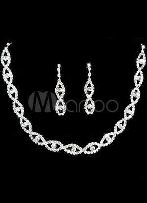Elegant Silver Alloy Rhinestone Earrings Necklace Wedding Jewelry Set For Brides Elegant Silver Alloy Rhinestone Earrings Necklace Wedding Jewelry Set For Brides