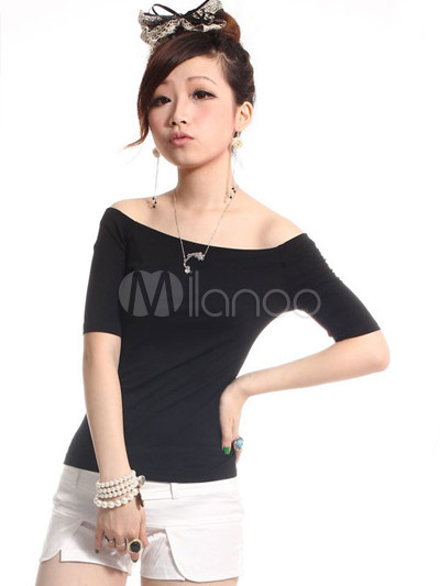 Clubwear Tops on Black Silk Floss Off The Shoulder Womens Clubwear Top   Milanoo Com