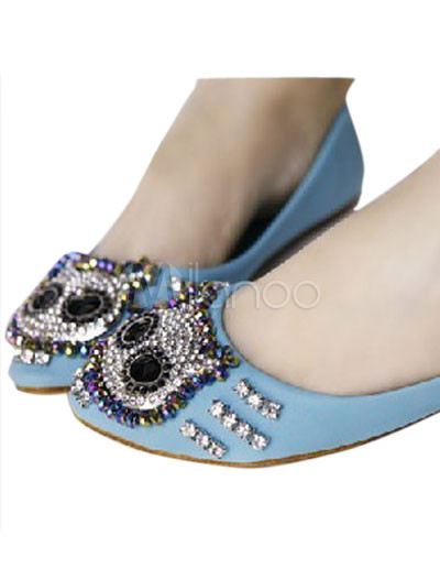 Blue Flat Shoes on Elegant Blue Pu Beaded Rhinestone Womens Flat Shoes Milanoo Com