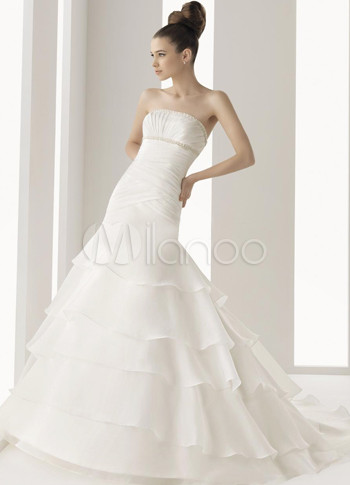 Slime White Tulle Strapless Sweep Womens Luxury Wedding Dress